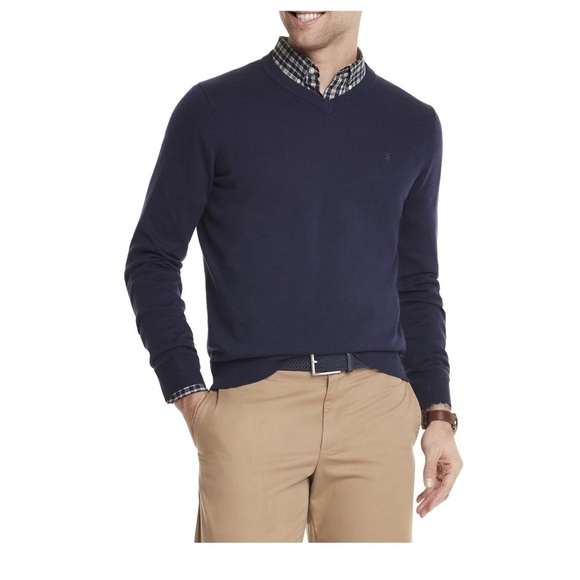 NWT-IZOD-XXL-navy blue-long sleeve, pull over, ribbed, solid, V-neck sweater.